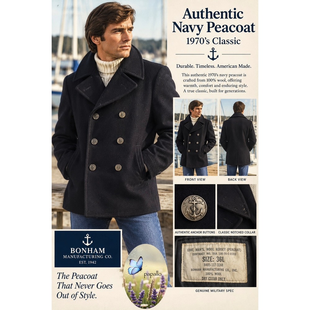 Authentic 70's Navy Peacoat.